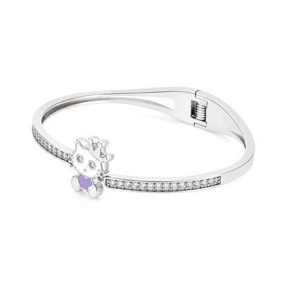 Cartoon Cat Crystal Pave Silver Kada