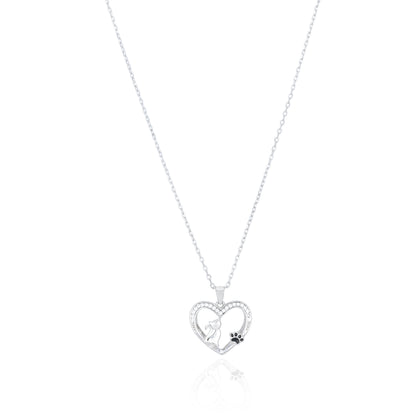 Cat Motif Heart Silver Chain Pendant