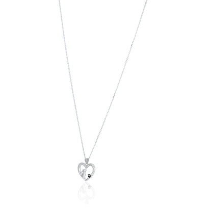 Cat Motif Heart Silver Chain Pendant