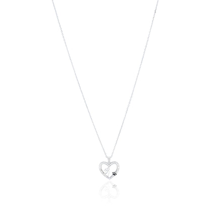 Cat Motif Heart Silver Chain Pendant