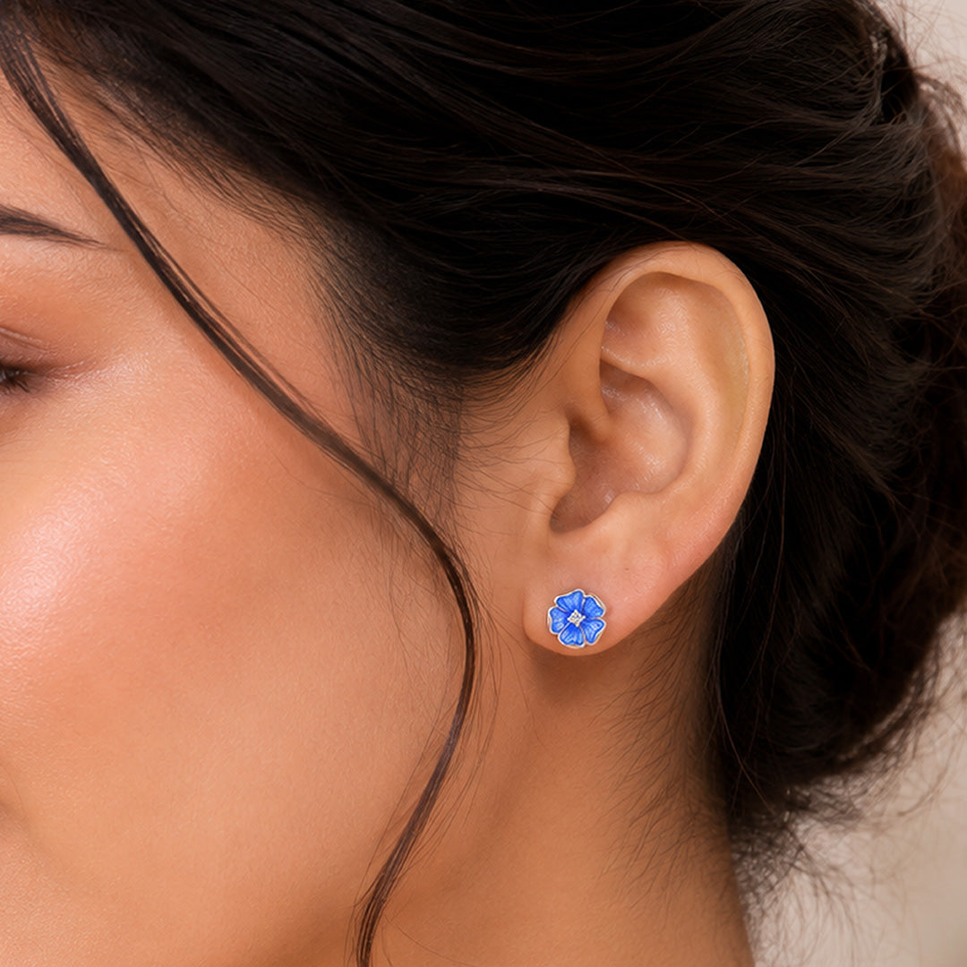 Celestial Blue Petals 925 Sterling Silver Stud Earrings