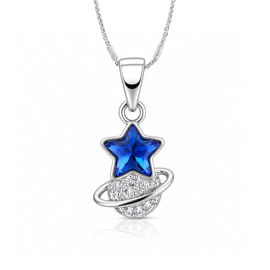 Celestial Blue Star Planet 925 Sterling Silver Pendant for women