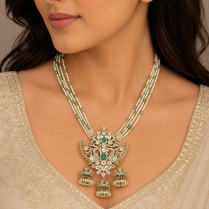 Celestial Kundan Pearl Golden Layered Traditional Designer Haram