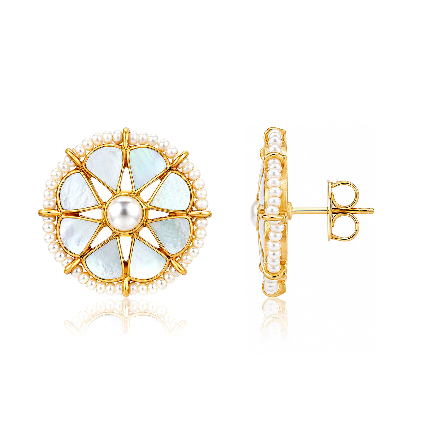 Celestial Pearl Bloom 925 Sterling Silver Stud Earrings