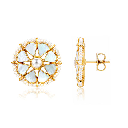 Celestial Pearl Bloom 925 Sterling Silver Stud Earrings
