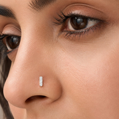 Celestial Shimmer Vertical Crystal Silver Nose Pin