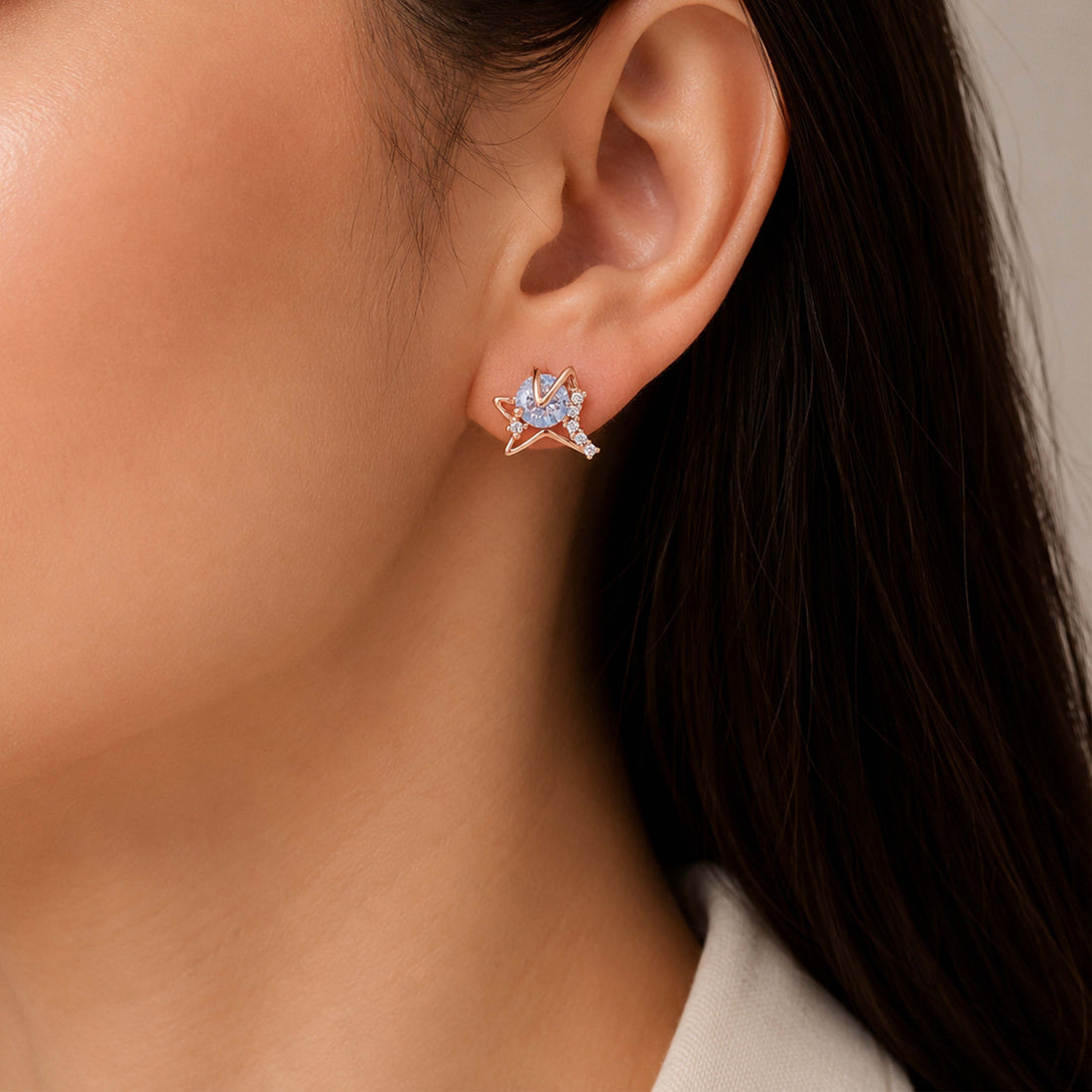 Celestial Shooting Star Rose Gold Crystal Ear Studs