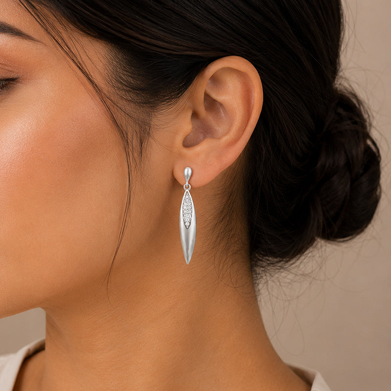 Celestial Silver Leaf Crystal Elegant Statement Drop Earring