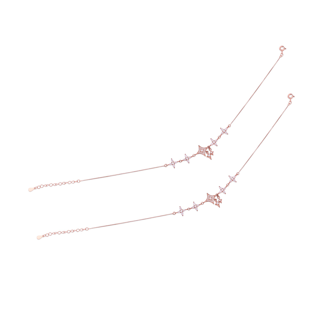 Celestial Star and Bloom 925 Sterling Silver Rose Gold Anklet for Women