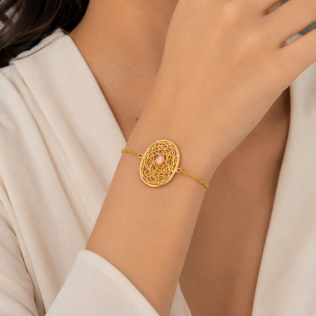 Celestial Woven Orbit Blush Crystal Elegant Designer Bracelet
