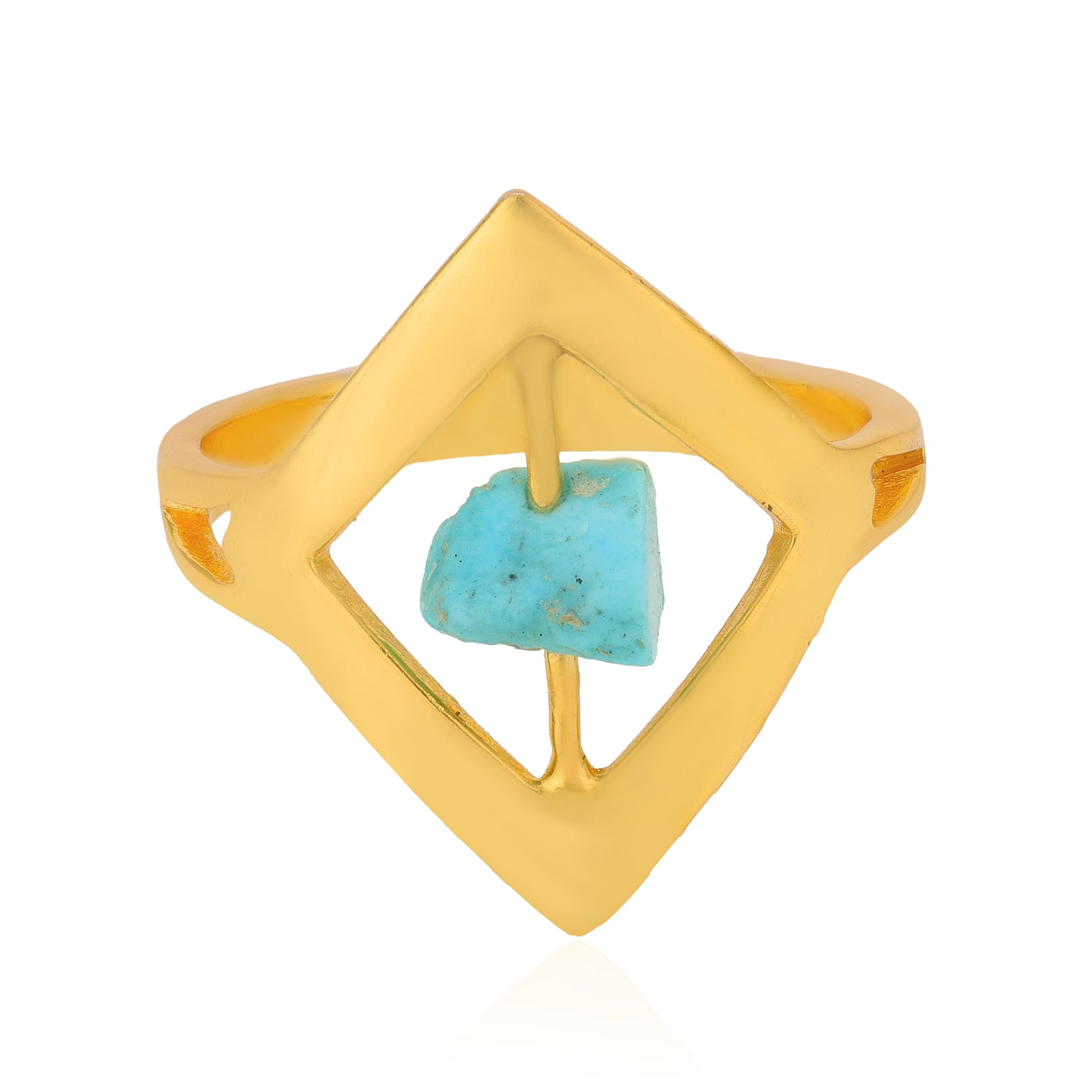 Celestial Aqua Stone Golden Geometric Statement Designer Ring