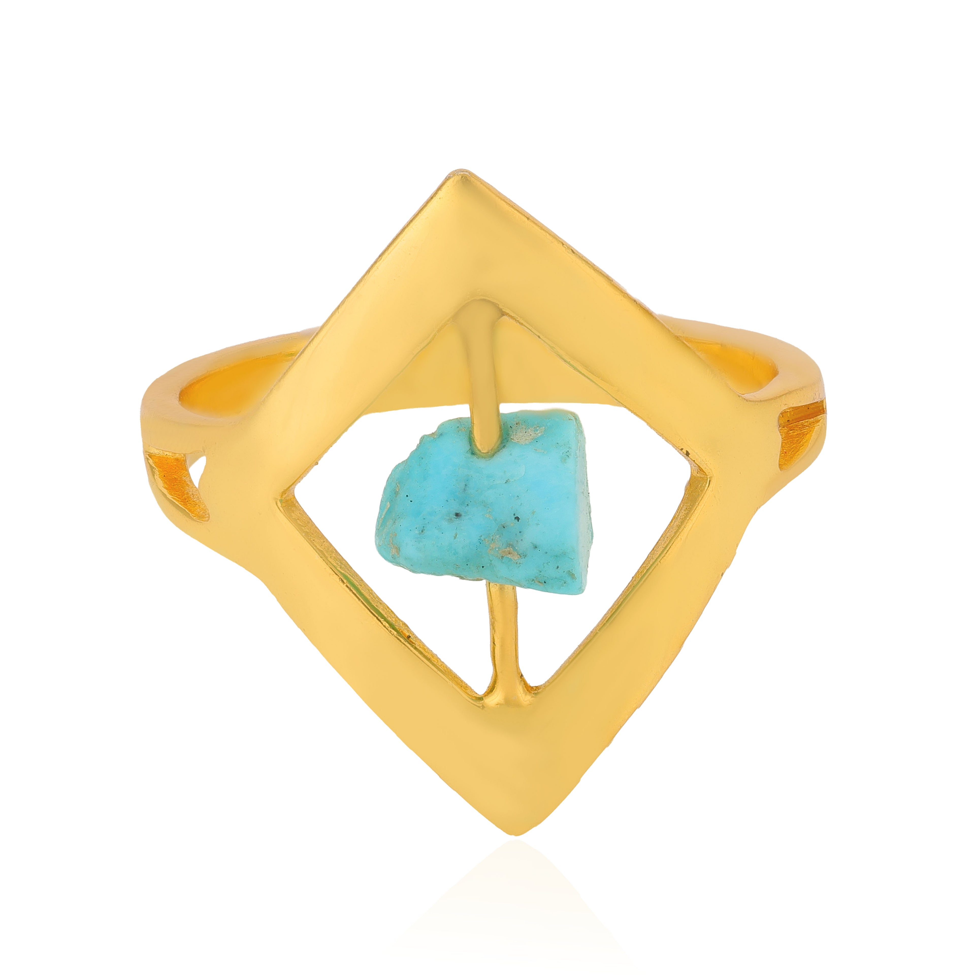 Celestial Aqua Stone Golden Geometric Statement Designer Ring