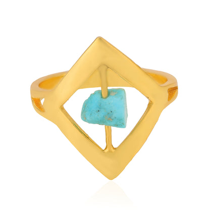 Celestial Aqua Stone Golden Geometric Statement Designer Ring