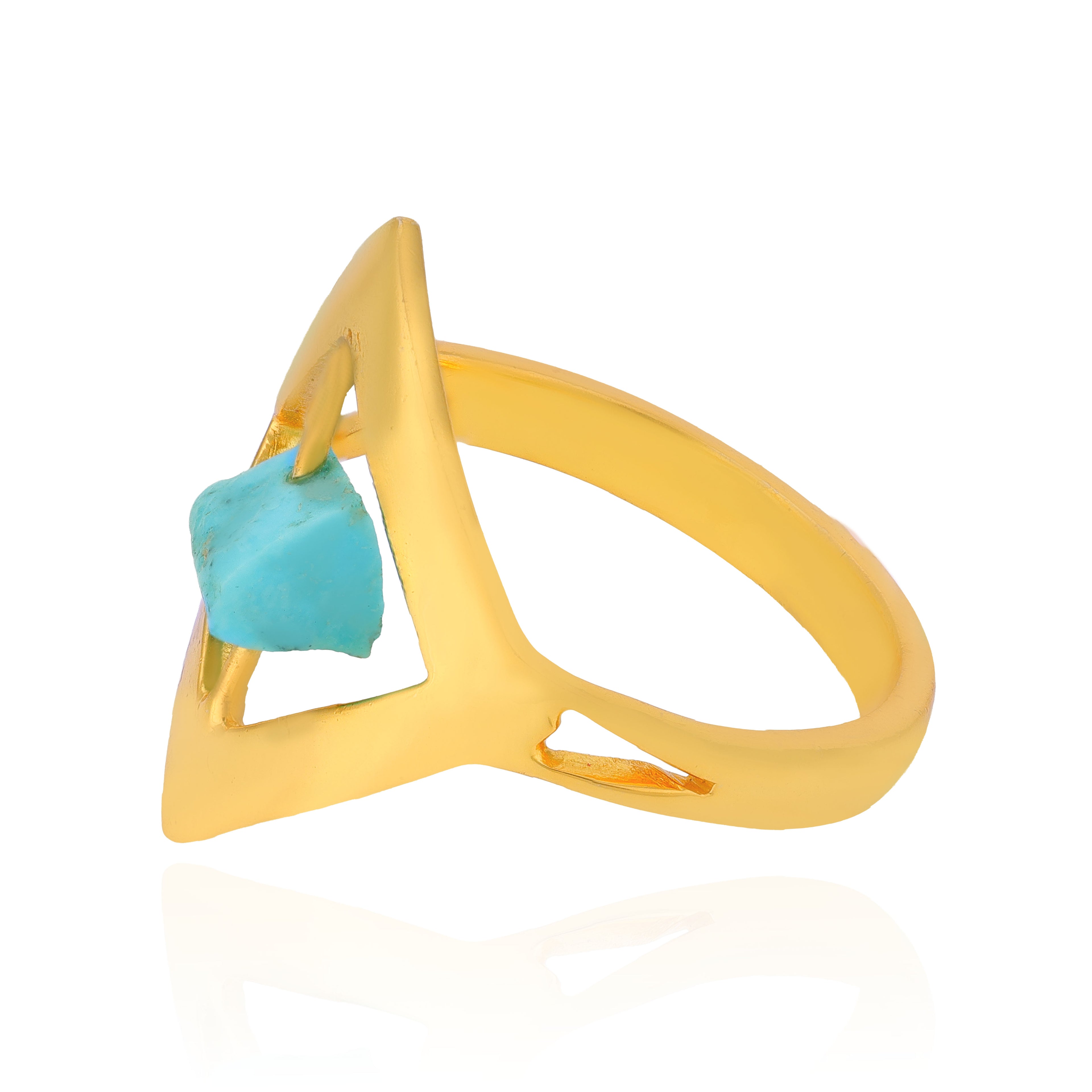 Celestial Aqua Stone Golden Geometric Statement Designer Ring