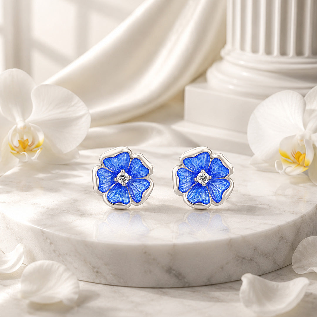Celestial Blue Petals 925 Sterling Silver Stud Earrings