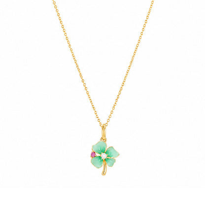 Celestial Clover Petal Golden Sparkle Designer Pendant Chain