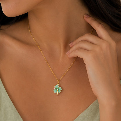 Celestial Clover Petal Golden Sparkle Designer Pendant Chain