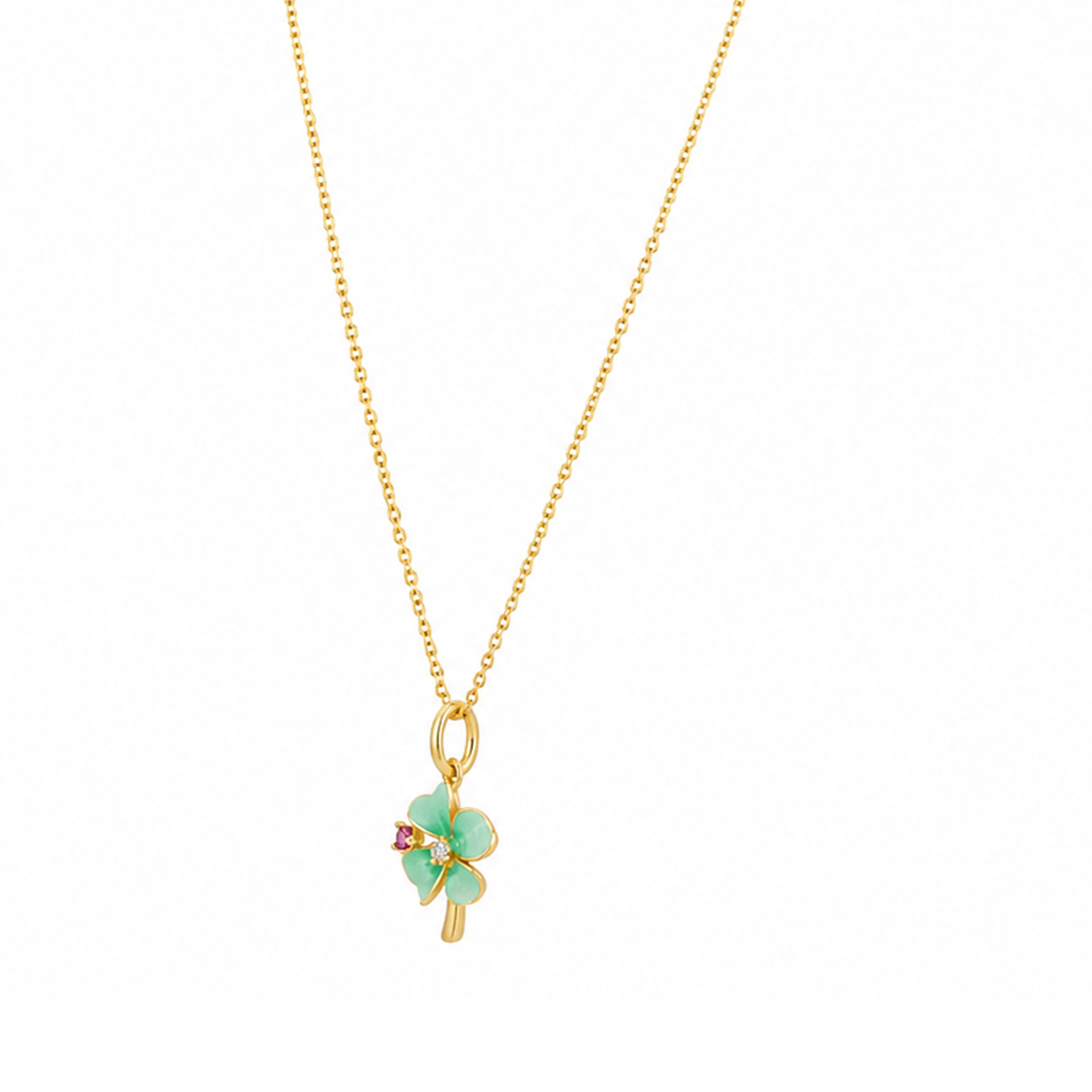 Celestial Clover Petal Golden Sparkle Designer Pendant Chain