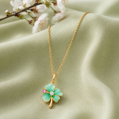 Celestial Clover Petal Golden Sparkle Designer Pendant Chain