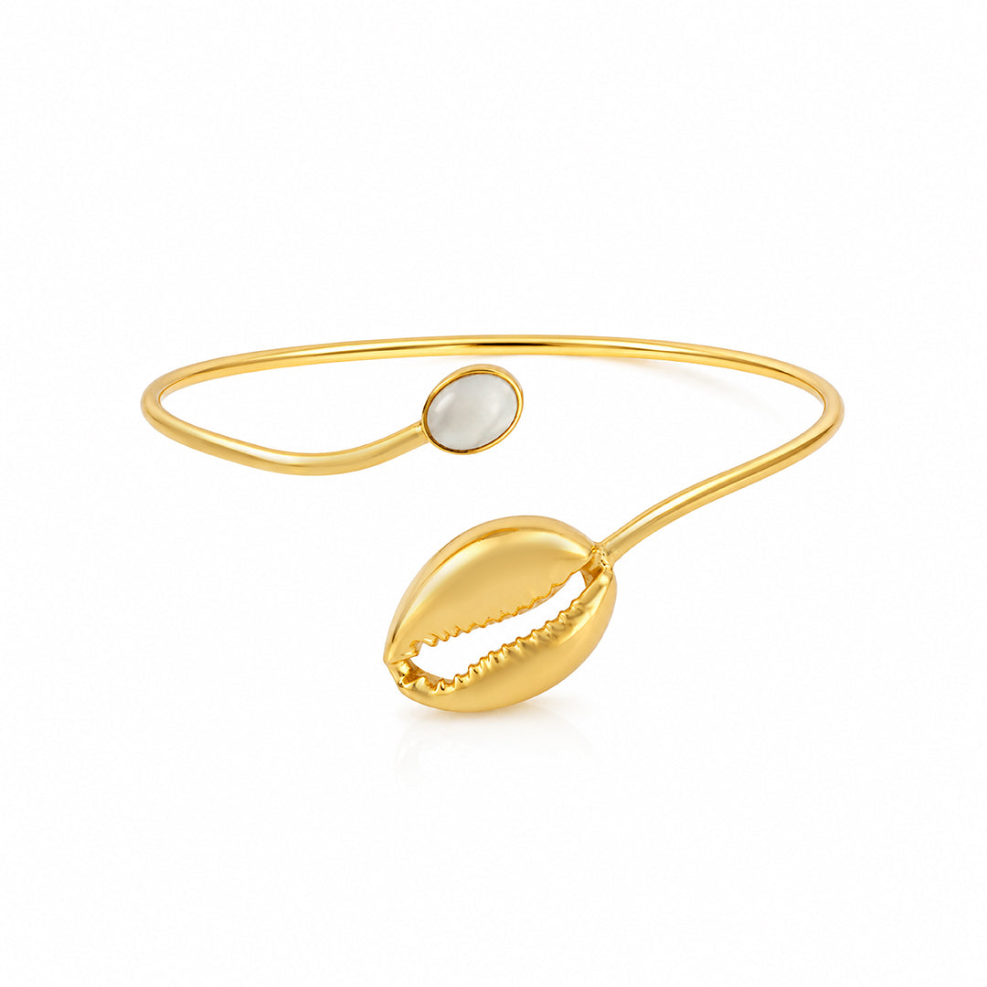 Celestial Cowrie Pearl Golden Modern Sculpted Statement Kada