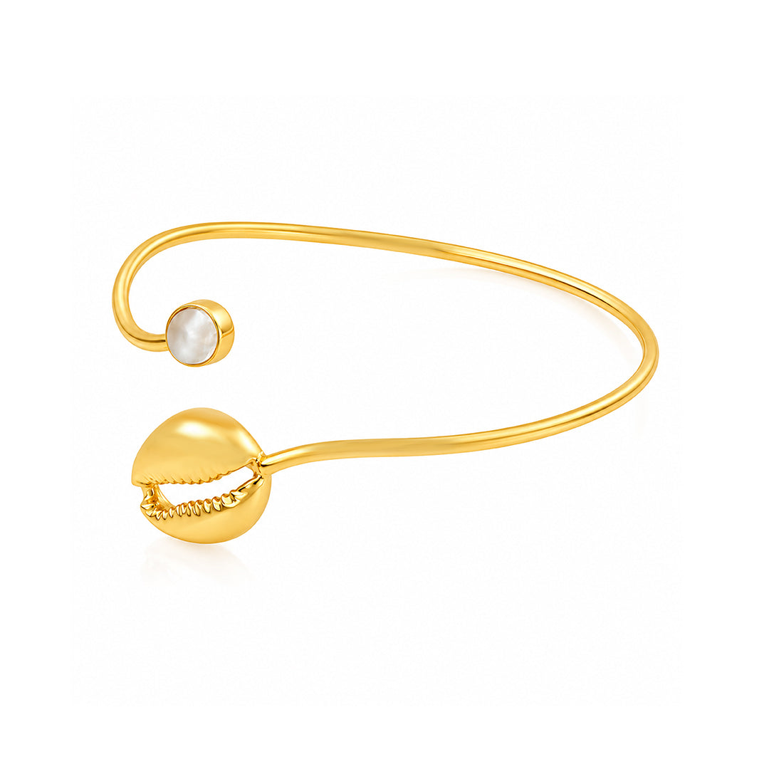 Celestial Cowrie Pearl Golden Modern Sculpted Statement Kada