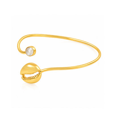 Celestial Cowrie Pearl Golden Modern Sculpted Statement Kada