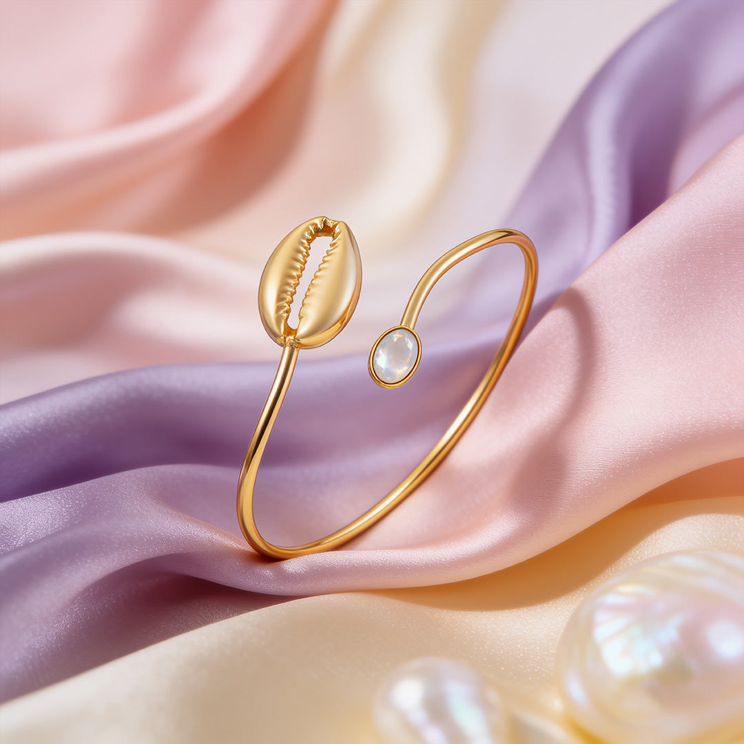 Celestial Cowrie Pearl Golden Modern Sculpted Statement Kada