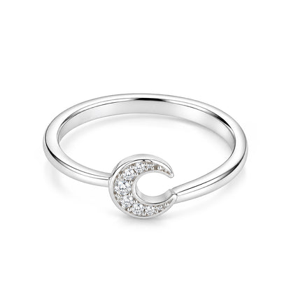 Celestial Crescent Moon Pave Sterling Silver Ring
