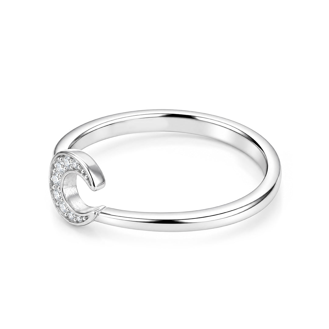 Celestial Crescent Moon Pave Sterling Silver Ring