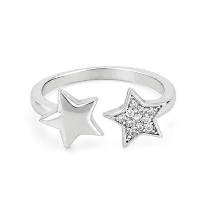 Celestial Dual Star Crystal Elegance 925 Sterling Silver Rng for women