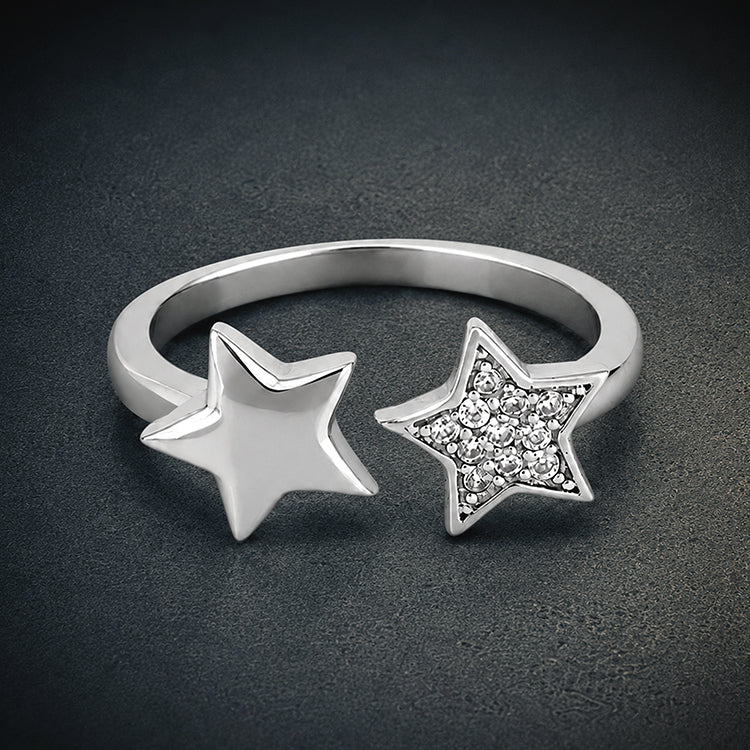 Celestial Dual Star Crystal Elegance 925 Sterling Silver Rng for women