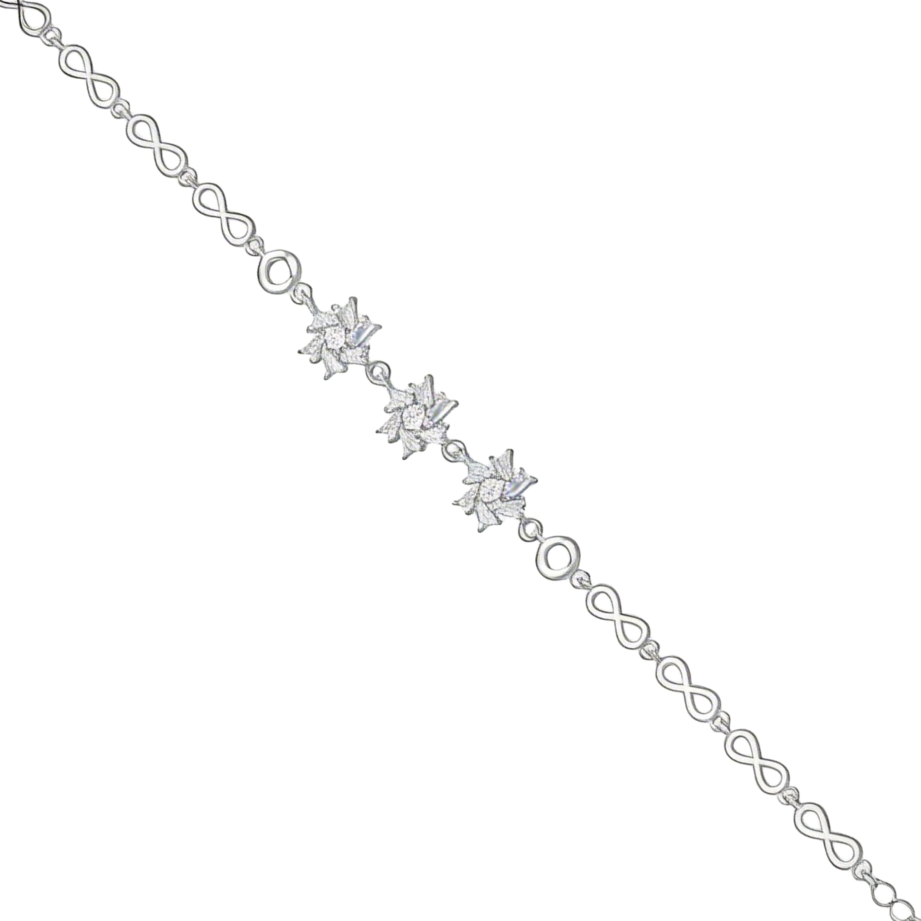 Silver bracelet with star-shaped diamonds on a white background