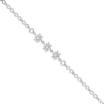 Silver bracelet with star-shaped diamonds on a white background