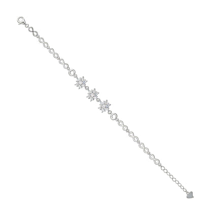 Silver bracelet with star-shaped charms on a white background