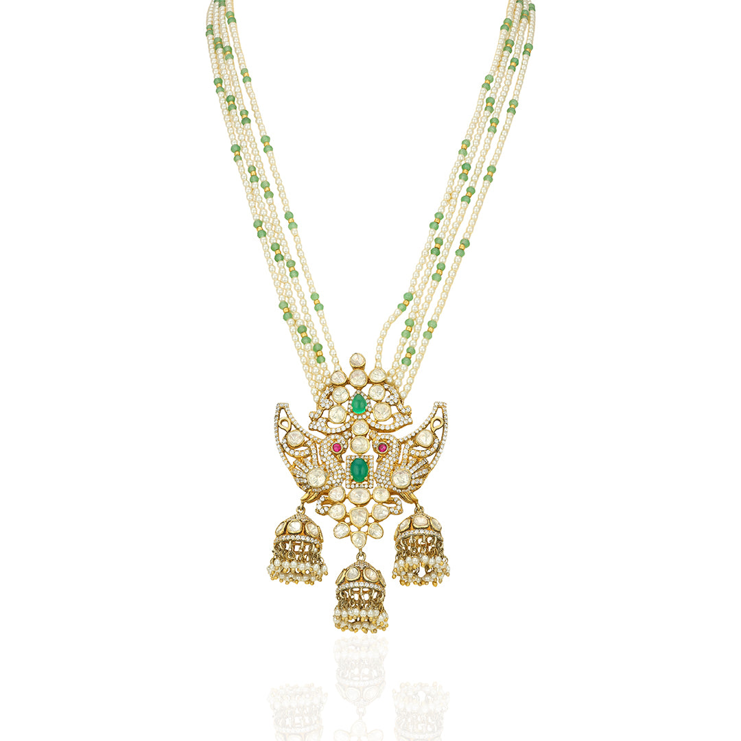 Celestial Kundan Pearl Golden Layered Traditional Designer Haram