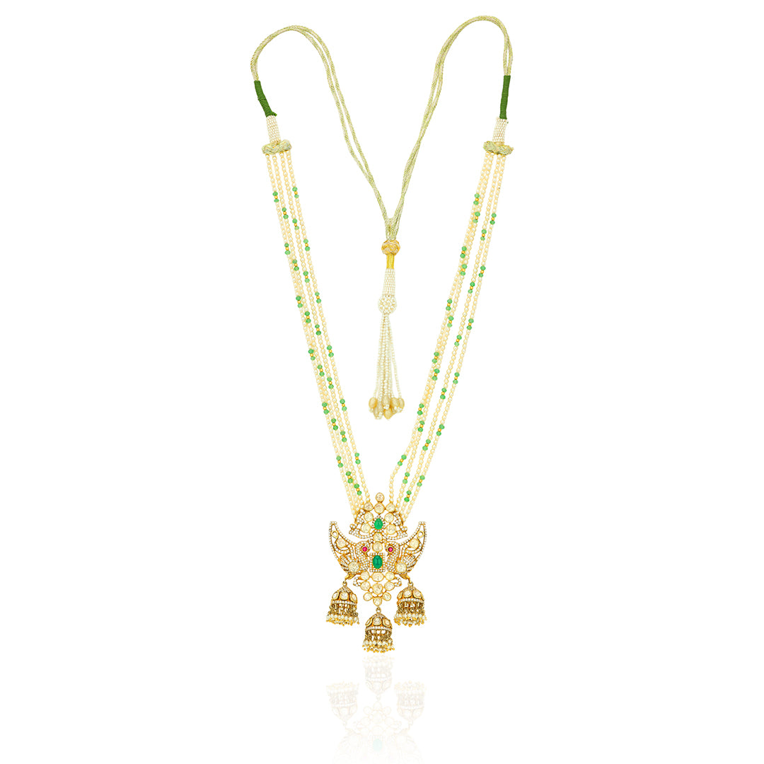Celestial Kundan Pearl Golden Layered Traditional Designer Haram