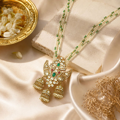 Celestial Kundan Pearl Golden Layered Traditional Designer Haram