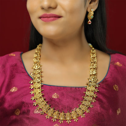 Celestial Lakshmi Peacock Fusion 925 Gold Plated Haram