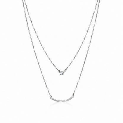 Celestial Layered 925 Sterling Silver Crystal Arc Chain Pendant