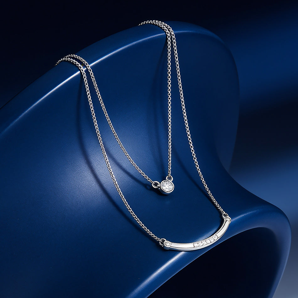 Celestial Layered 925 Sterling Silver Crystal Arc Chain Pendant