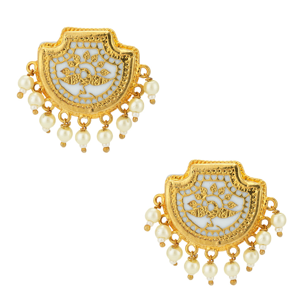 Celestial Peacock 925 Gold Plated Pearl Drop Earrings