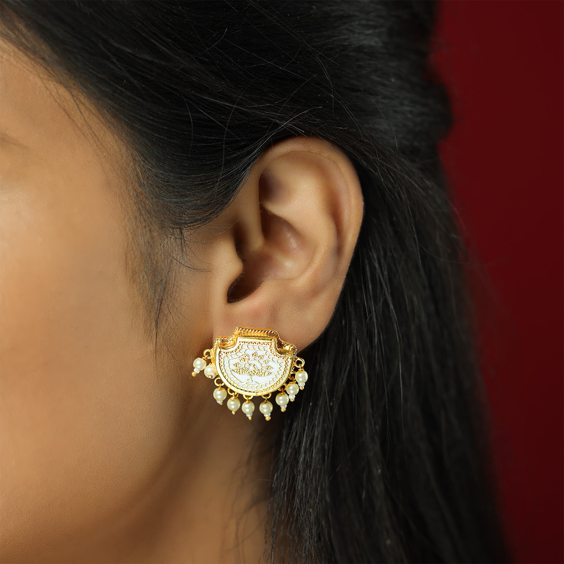 Celestial Peacock 925 Gold Plated Pearl Drop Earrings