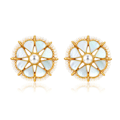 Celestial Pearl Bloom 925 Sterling Silver Stud Earrings