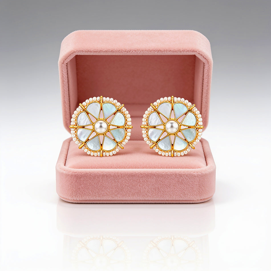 Celestial Pearl Bloom 925 Sterling Silver Stud Earrings