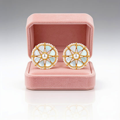 Celestial Pearl Bloom 925 Sterling Silver Stud Earrings