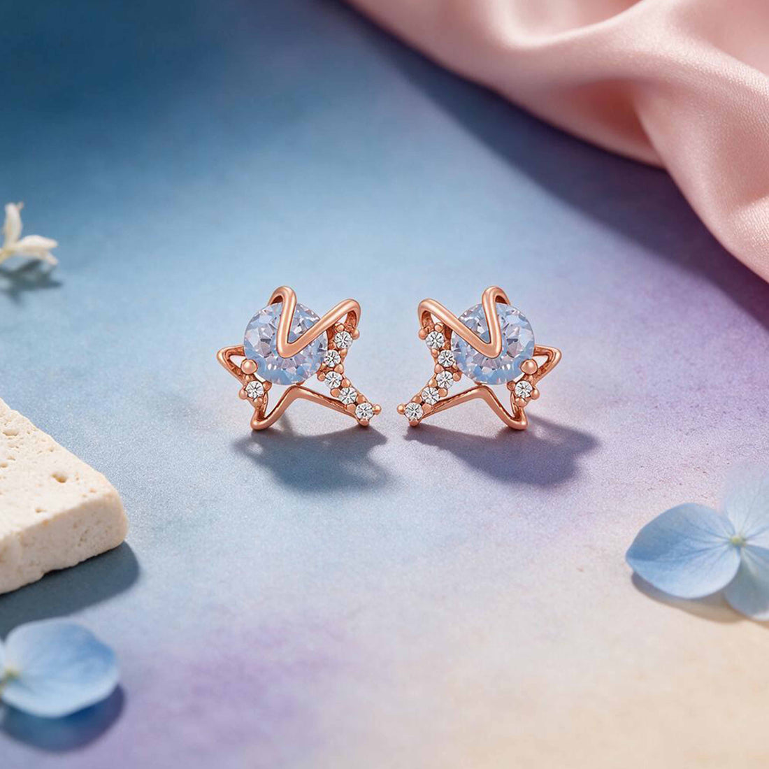 Celestial Shooting Star Rose Gold Crystal Ear Studs