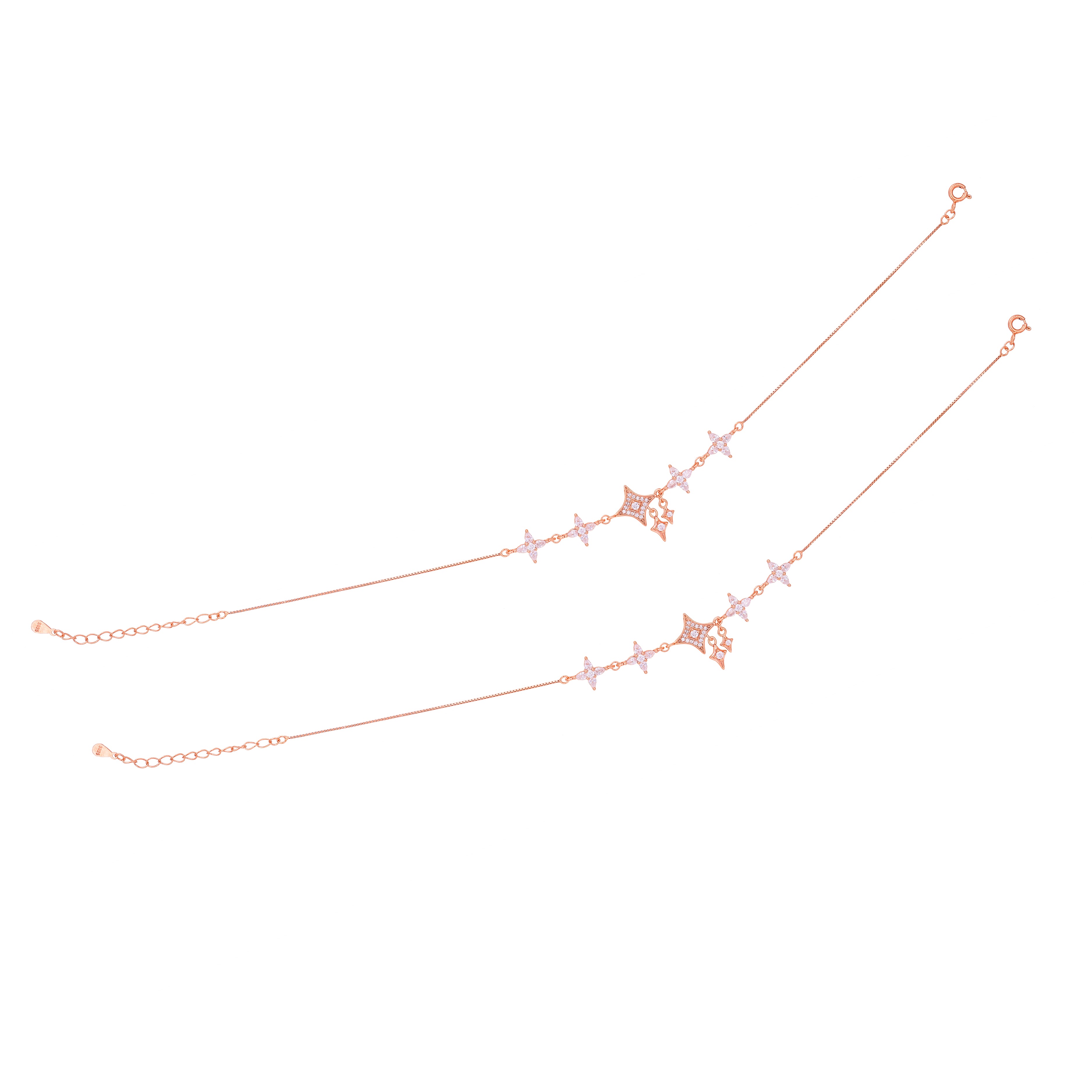 Celestial Star Charm Rose Gold Plated Silver Anklets