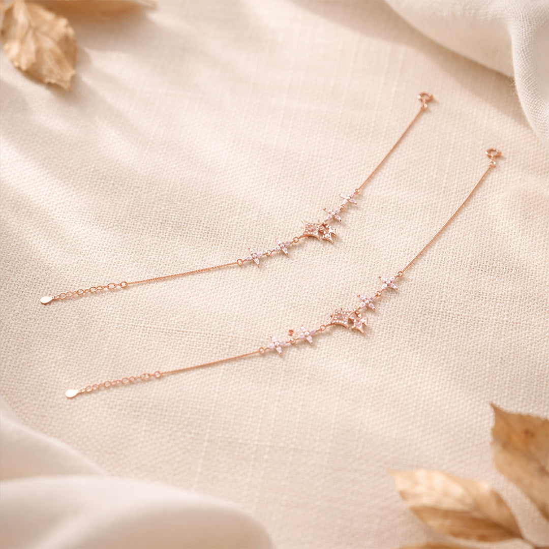 Celestial Star and Bloom 925 Sterling Silver Rose Gold Anklet for Women