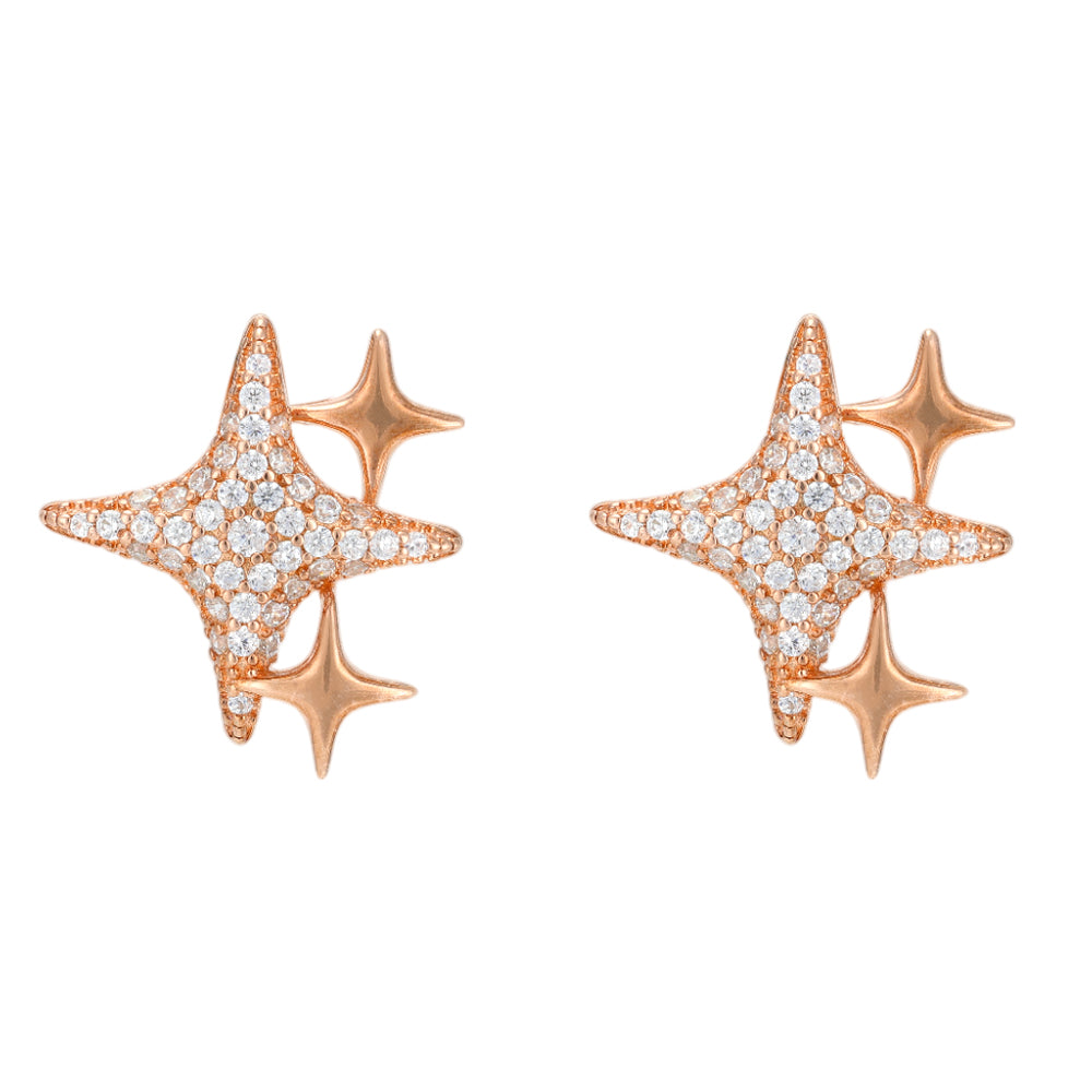 Celestial Triple Cross Star Rose Gold Plated Earring