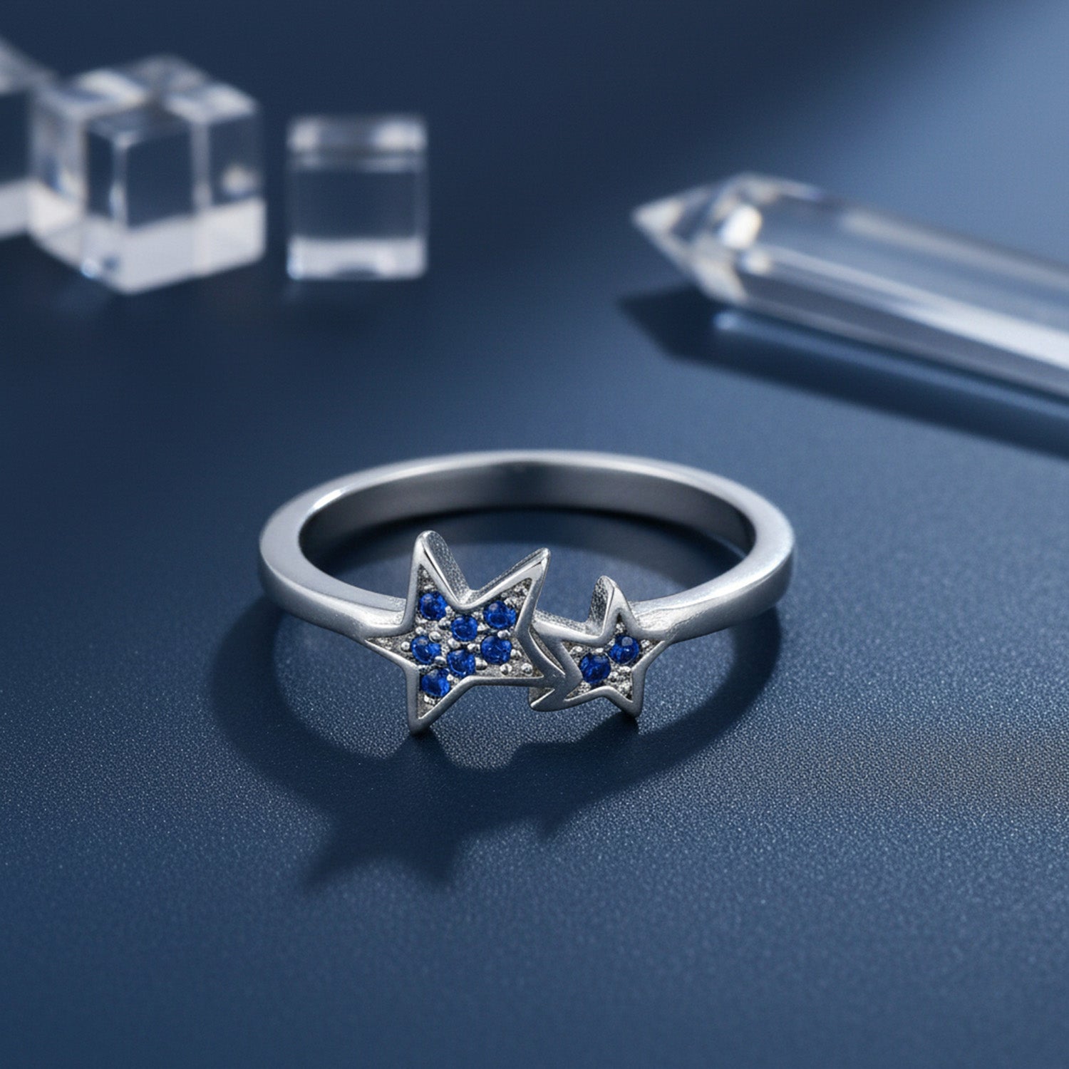 Celestial Twin Star 925 Sterling Silver Ring for Women